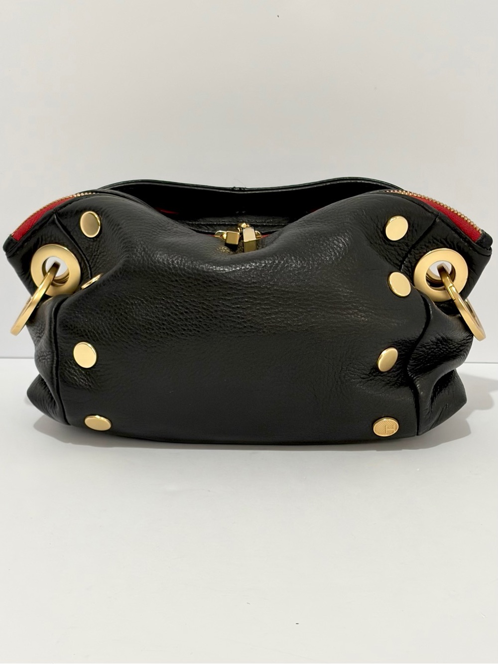 Hammitt Daniel Small Clutch/Crossbody In Black With Bushed Gold/Red Zip